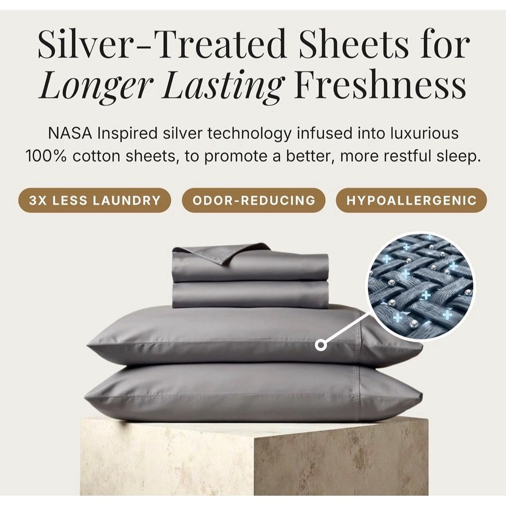 NEW Miracle Made Sheet Set Queen Luxe Self-Cooling Self-Cleaning  - Grey